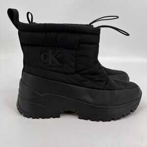 Calvin Klein Nelsa Ankle Boot Black Size 7.5 Synthetic Textile Lug Sole